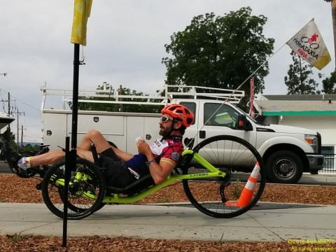 The Ataxian (Kyle Bryant) leads off on his Catrike 700 recumbent trike