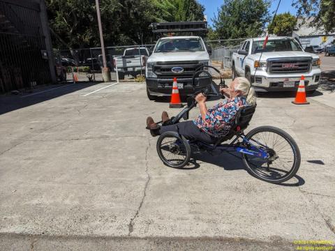 GC riding his hand-cycle recumbent trike