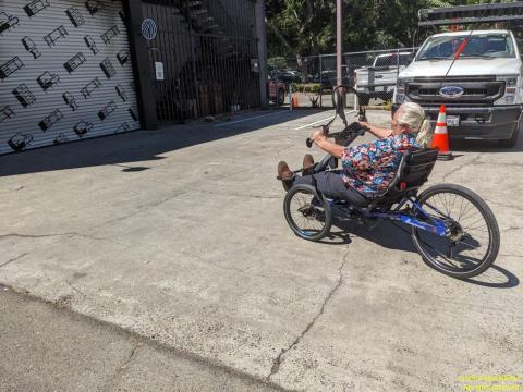 GC riding his hand-cycle recumbent trike