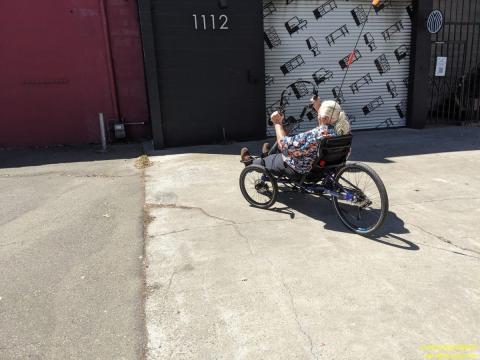 GC riding his hand-cycle recumbent trike